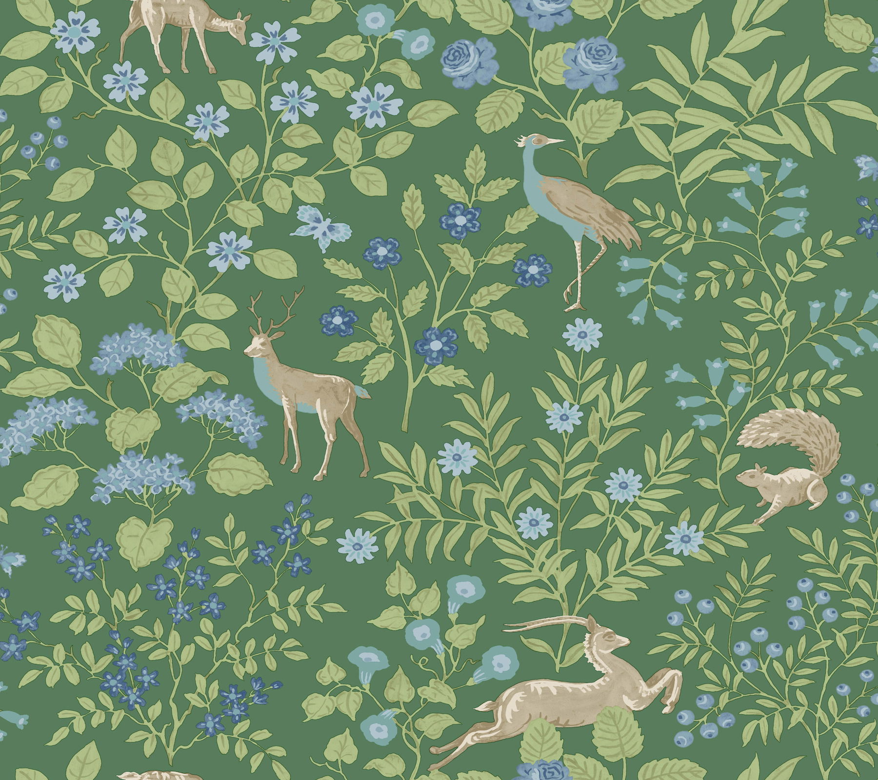 Woodland Floral Meadow Green Peel & Stick Wallpaper large image 