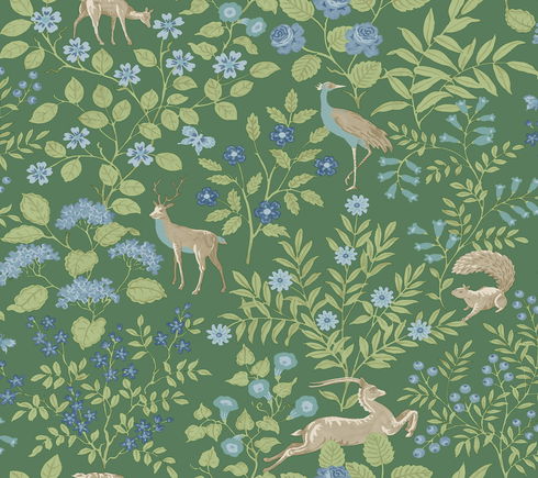 Woodland Floral Meadow Green Peel & Stick Wallpaper