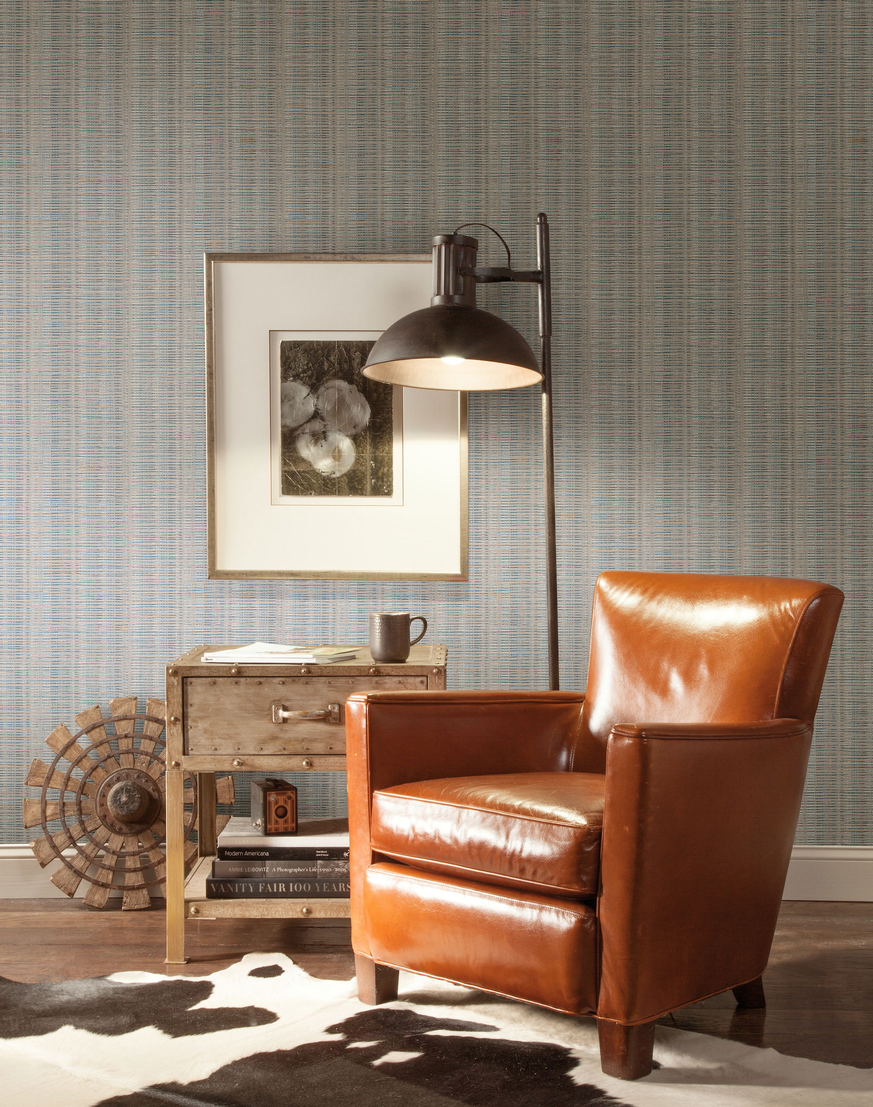 Broken Boucle Stripe Putty & Blue Wallpaper large image 