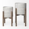 Groot Set of Two 11.8 x 23  Eggshell Ceramic Wooden Base Plant Stands, Planter by Mercana, 15" length x 15" width x 23" height thumbnail 4