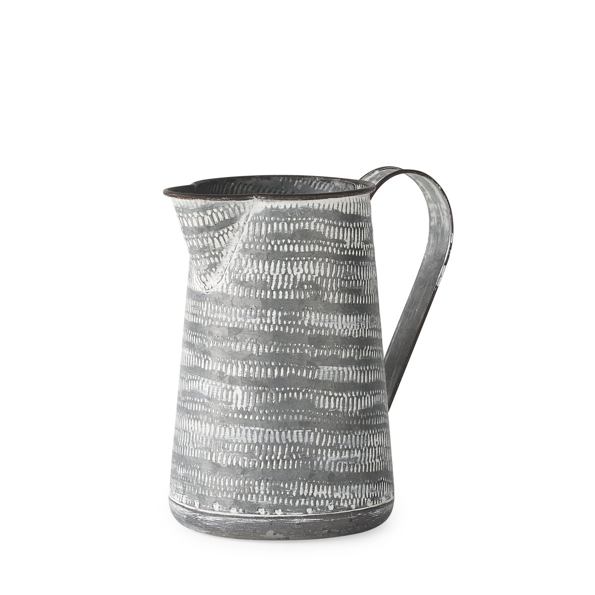 Serena I 8H Small Gray/White Textured Metal Jug, Decorative Jar by Mercana, 8" length x 5.1" width x 7.8" height View 1