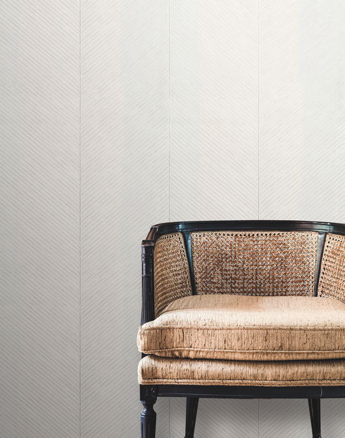 Palm Chevron White & Silver Wallpaper