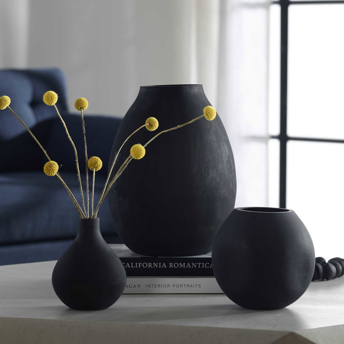 Hearth Matte Black Vases Set/3, by Uttermost, 9" width x 12" height x 9" depth View 2