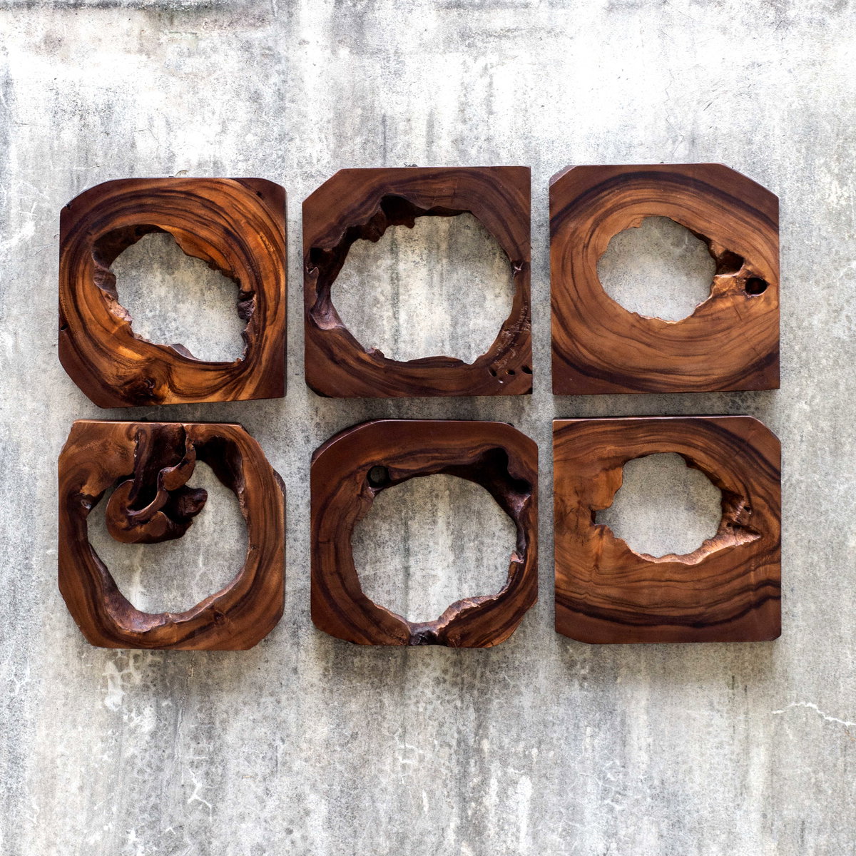 Adlai Wood Wall Art Set/6, Sculptural Wall Art by Uttermost, 12" width x 12" height x 1.5" depth View 5