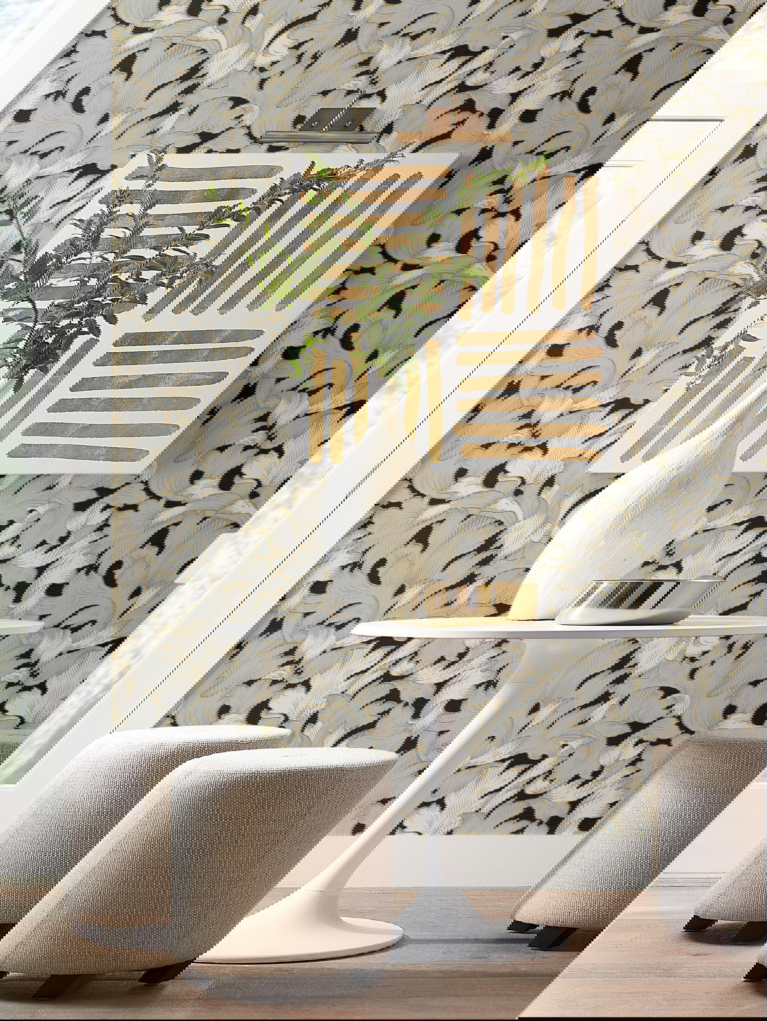 Acanthus Toss Black & Grey Wallpaper large image 