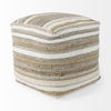 Aahana  White/Taupe/Gray Striped Hemp and Cotton Pouf, Ottoman by Mercana, 16" length x 16" width x 16" height thumbnail 5