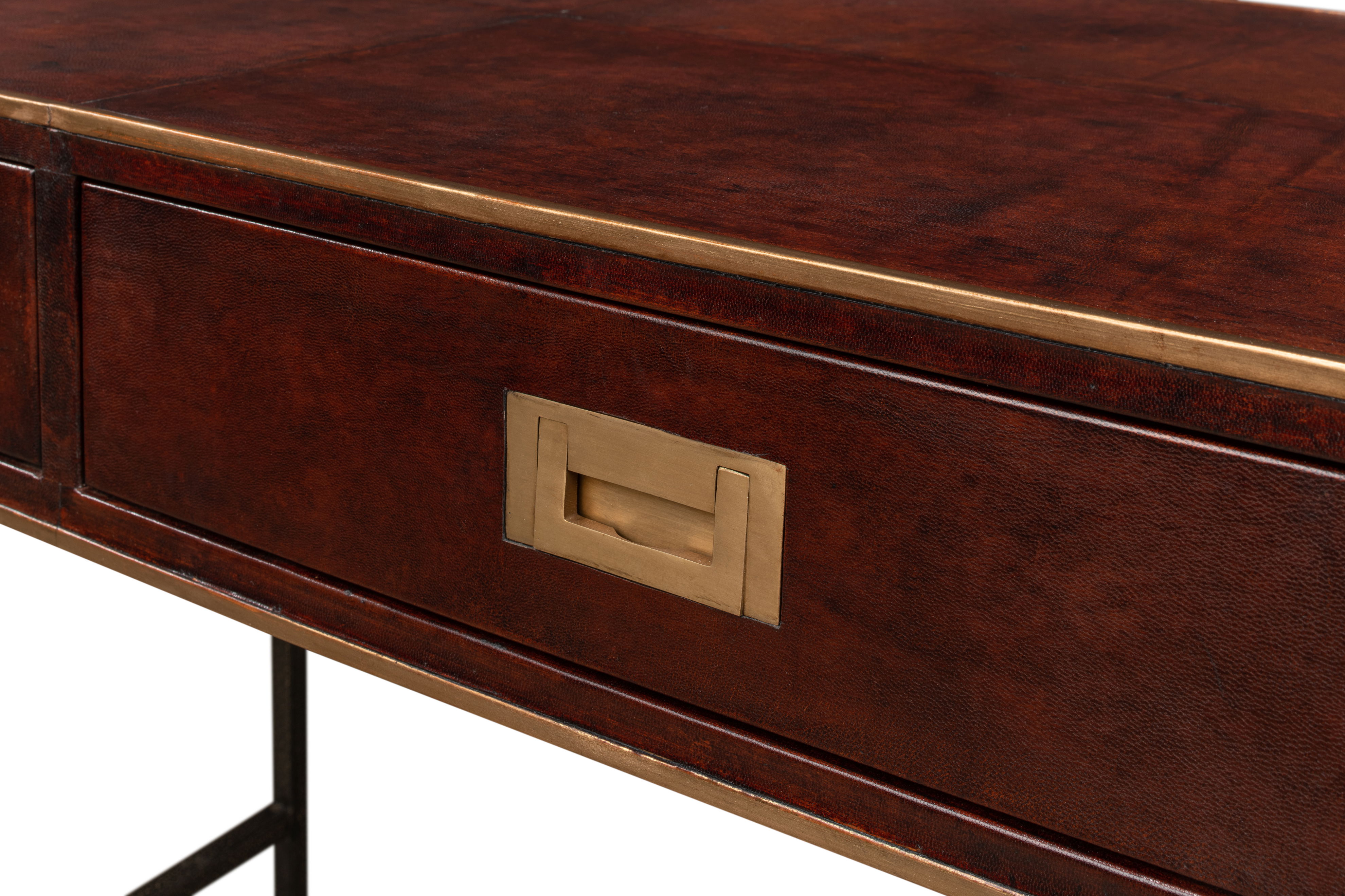 Old Brown Leather Desk, by Sarreid, 49" length x 22" width x 31" height View 5