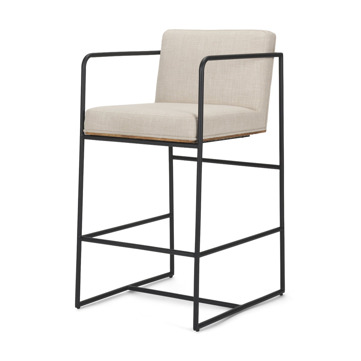 Stamford Backless 36.5in Seat Counter Stool | Beige Fabric with Metal, Counter & Bar Stool by Mercana, 18.7" length x 22.6" width x 36.5" height View 1