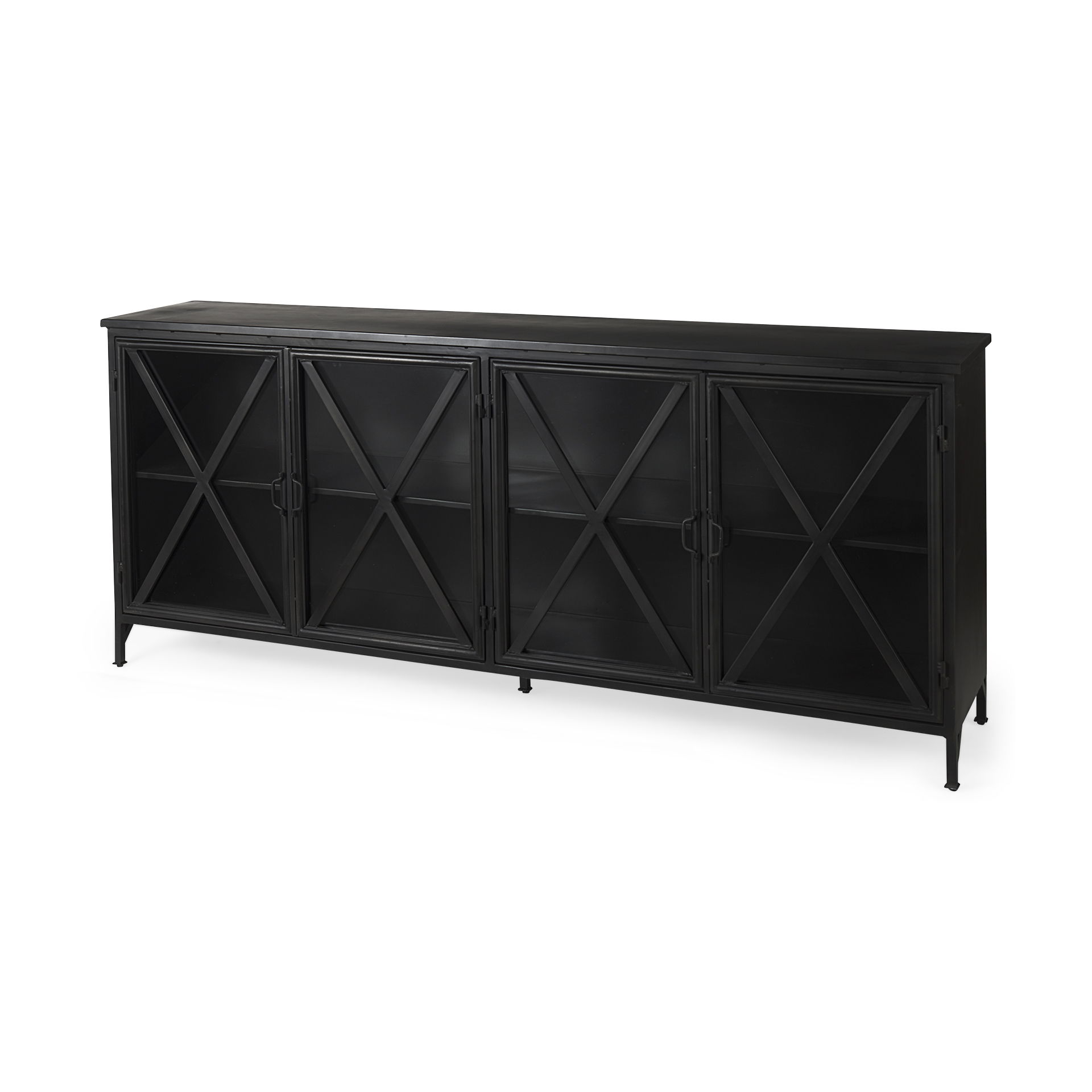 Poppy I 79x16 Black Metal With  Glass Door Sideboard, Sideboards & Buffet by Mercana, 79" length x 16" width x 33" height View 1