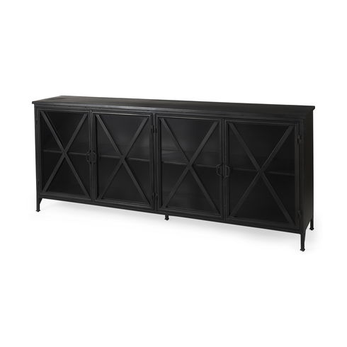 Poppy I 79x16 Black Metal With Glass Door Sideboard