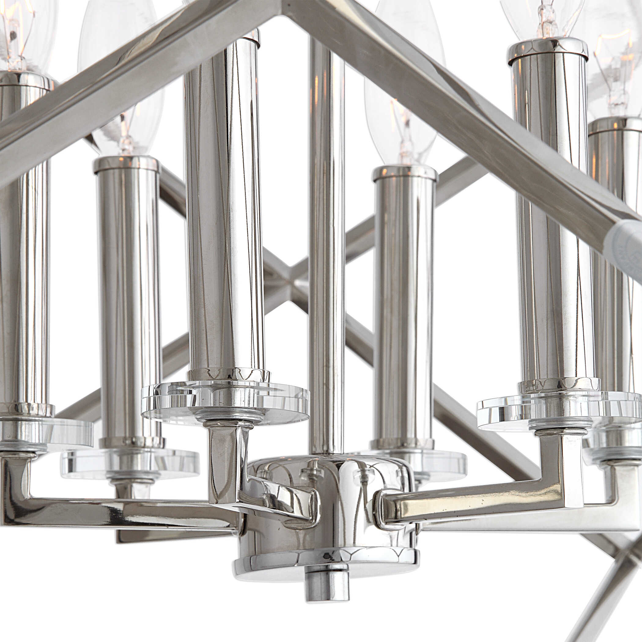 Euclid 6 Light Nickel Cube Pendant, Ceiling Light by Uttermost, 26" width x 30.25" height x 26" diameter x 26" depth View 4