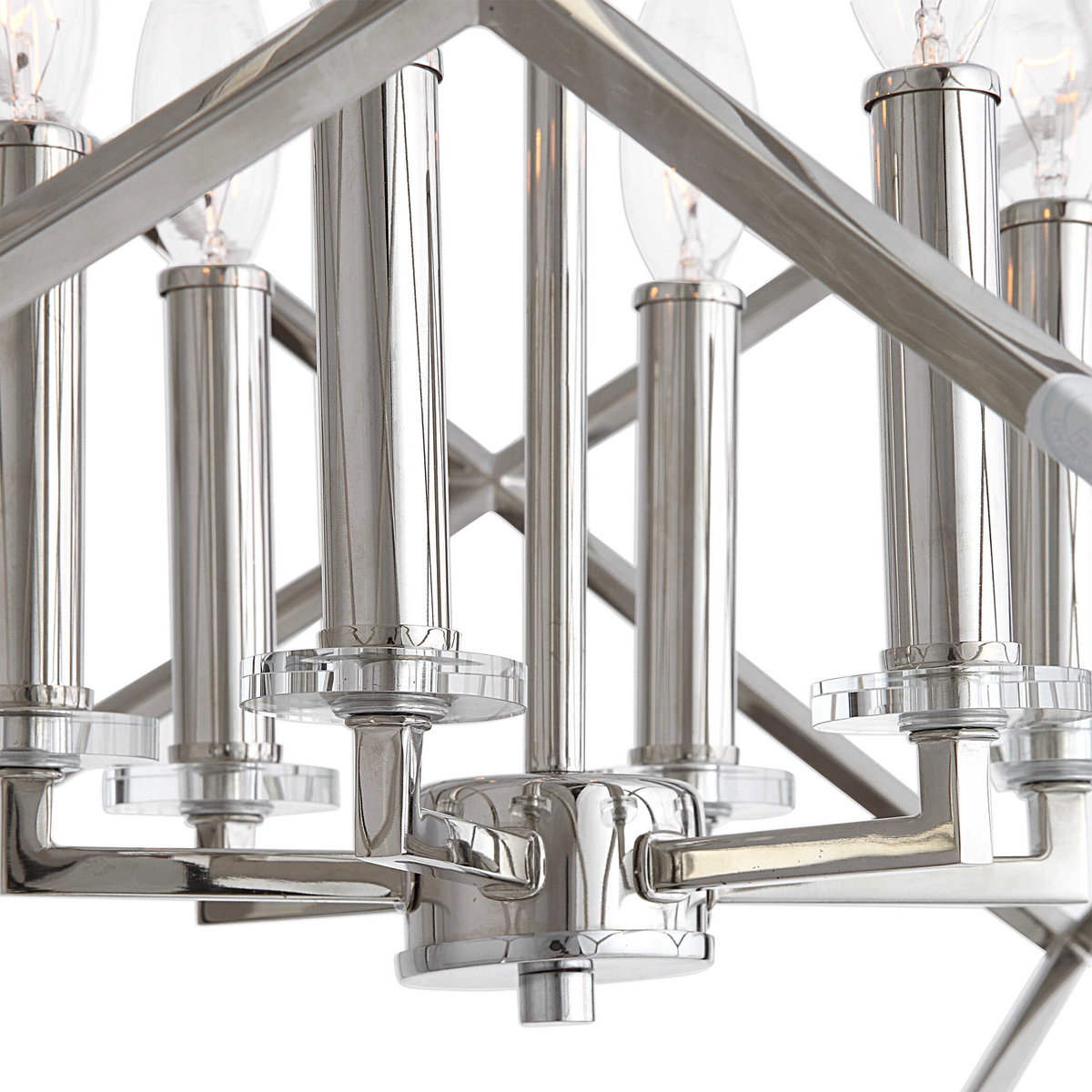 Euclid 6 Light Nickel Cube Pendant, by Uttermost, 2'2" width x 2'6.25" height x 2'2" diameter x 2'2" depth View 4
