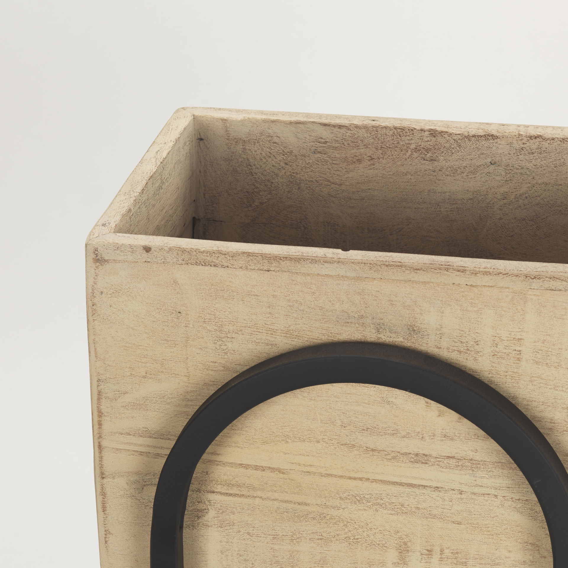 Jadine Set of 2  Beige Wood with Black Metal Arch Frames, Planter by Mercana, 15" length x 12" width x 29.5" height View 7