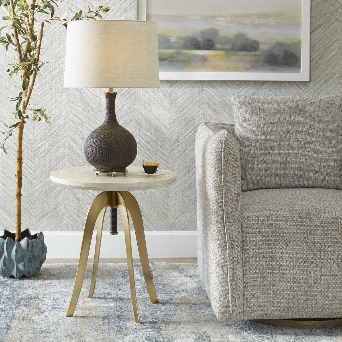 Alice Oak Adjustable Accent Table, Side & End Table by Uttermost, 20" width x 26" height x 20" depth View 2