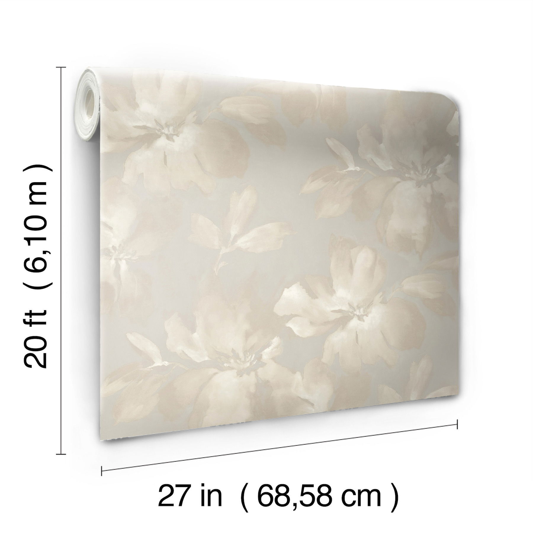Midnight Blooms Neutral Peel & Stick Wallpaper large image 