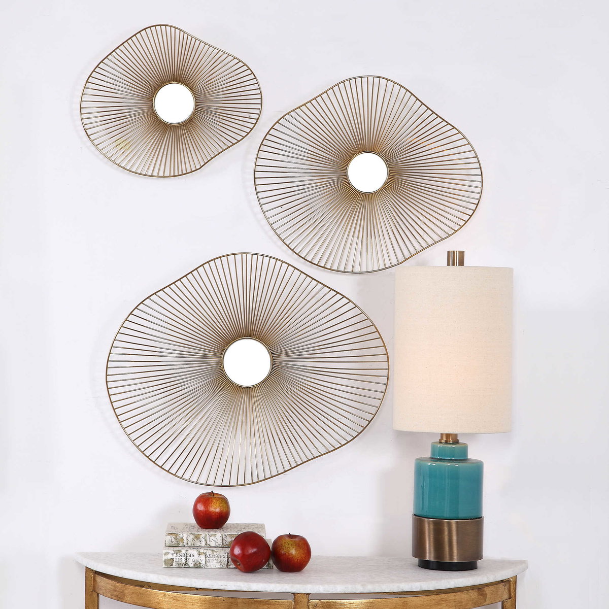 Avarie Gold Metal Wall Art Set/3, Sculptural Wall Art by Uttermost, 25" width x 20.5" height x 3" depth View 2