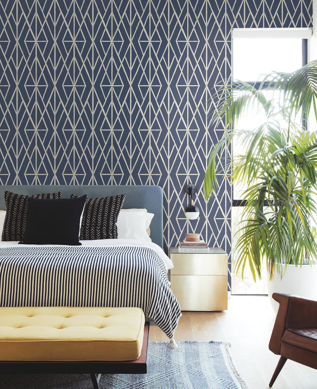 Riviera Bamboo Trellis Navy Wallpaper, by York Wall, 33' length x 1'8.5" width x 0.02" depth View 2