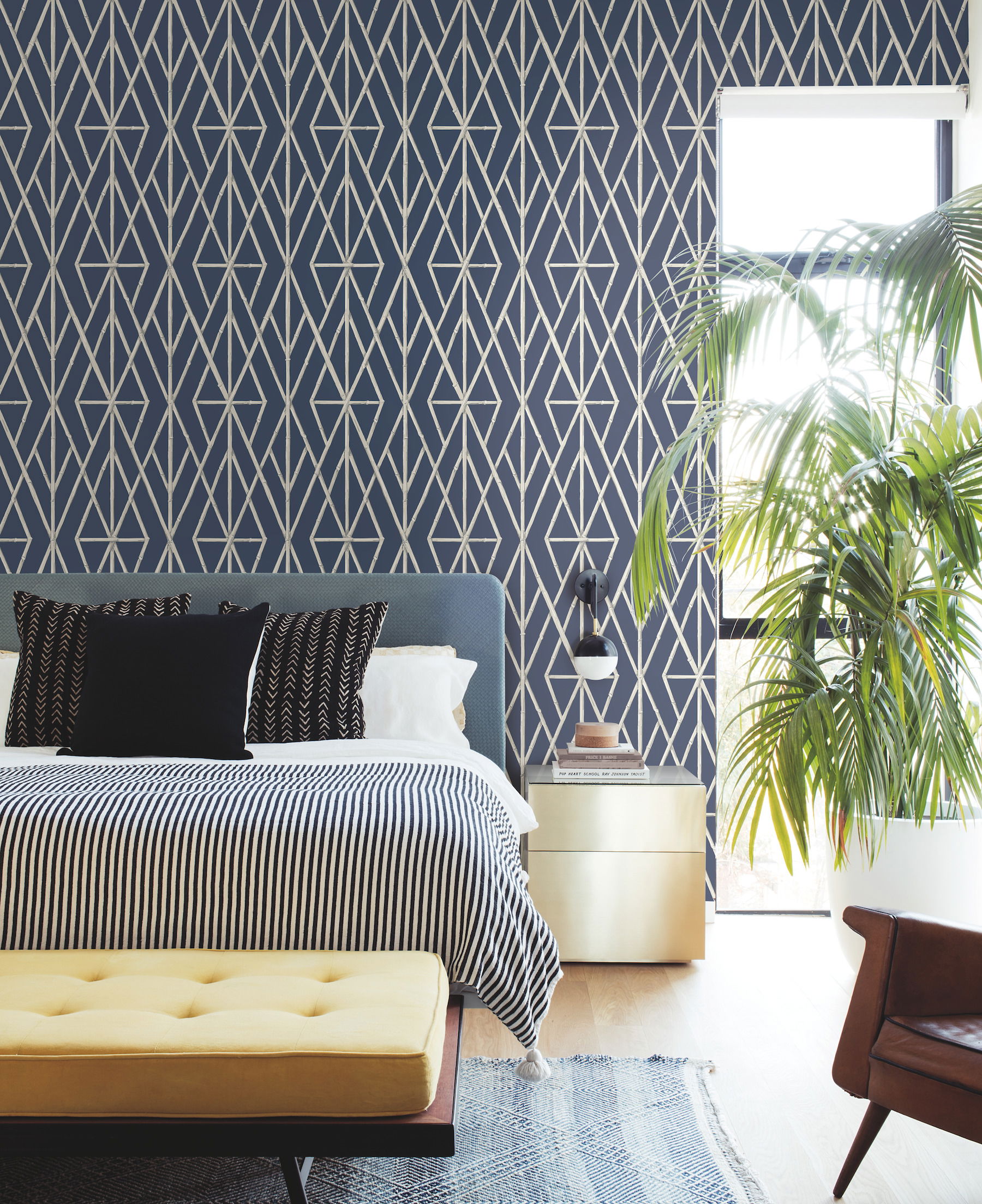Riviera Bamboo Trellis Navy Wallpaper large image 