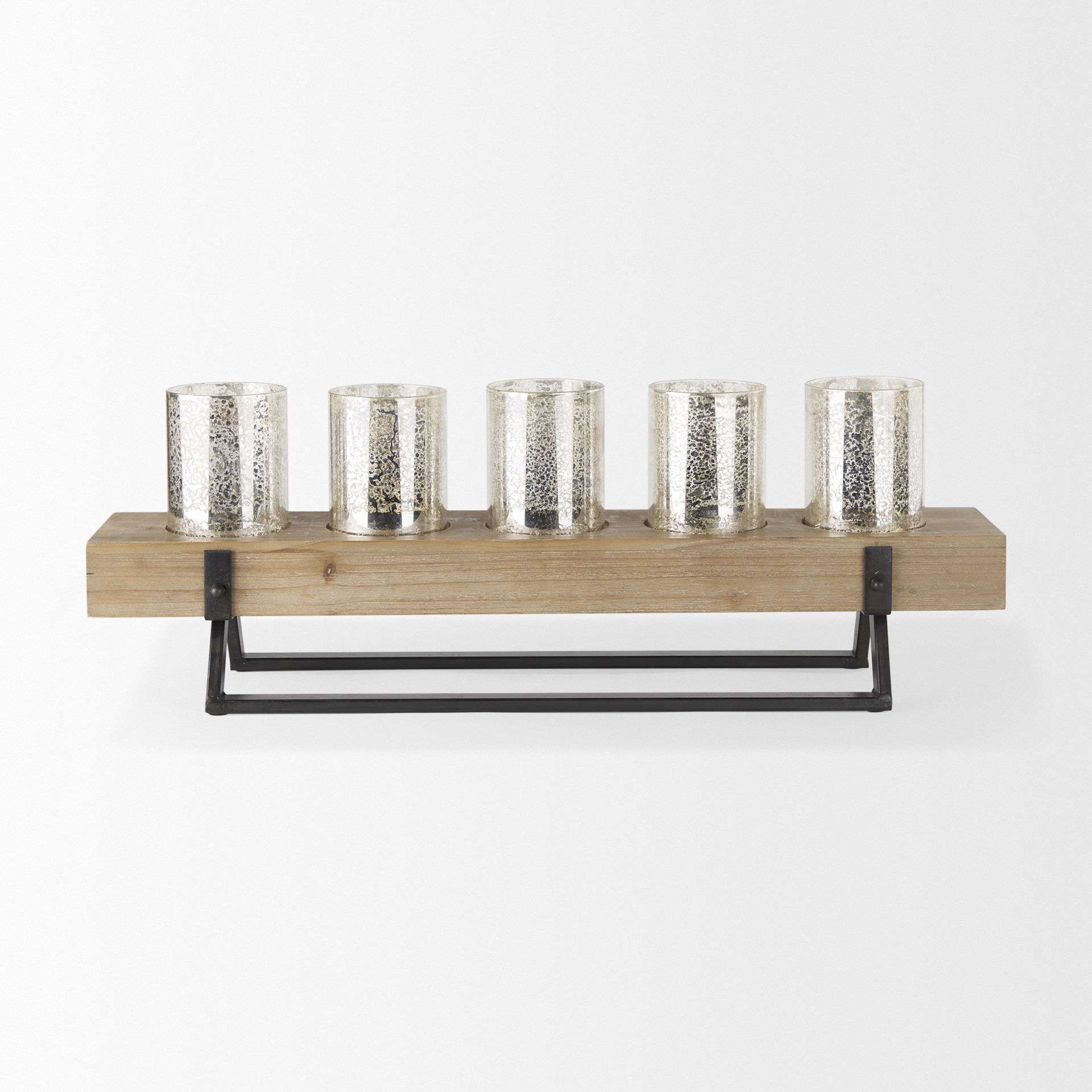 Benk Wood and Black Metal Five Cup Candle Holder large image 