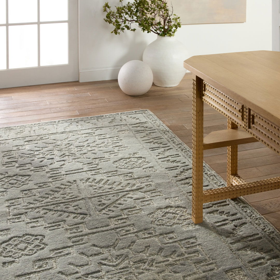 Handmade Tufted Wool Area Rug in Gray/Cream large image 