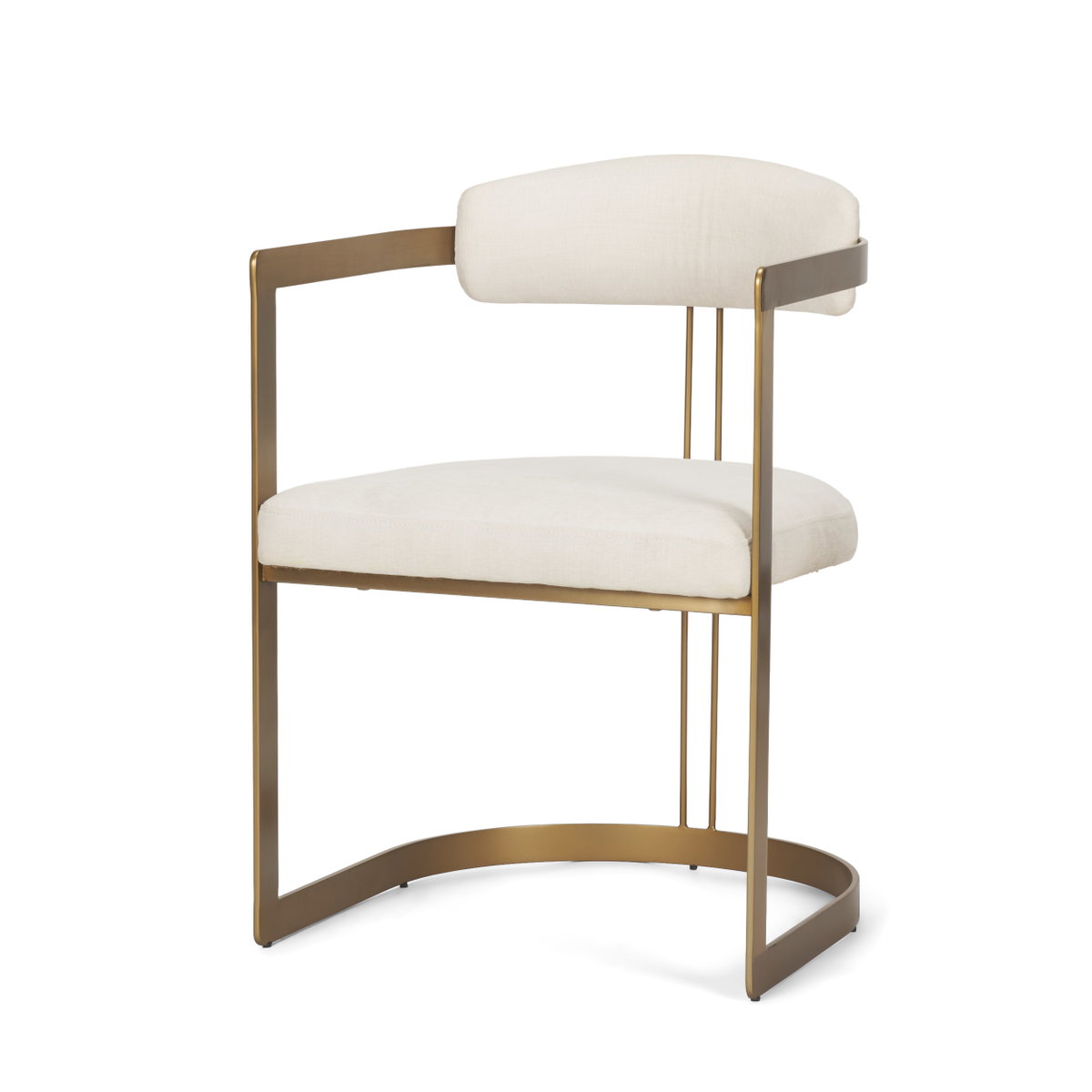 Hollyfield Curved Back Dining Arm Chair | Cream Fabric with Gold Iron, Dining Chair by Mercana, 20.5" length x 21.3" width x 29.5" height View 1