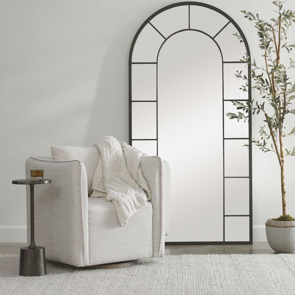Corben White Swivel Armchair, Accent Chair by Uttermost, 30" width x 30" height x 30" depth View 2