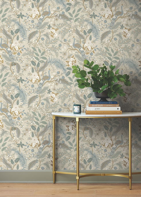 Peacock Garden Linen Peel & Stick Wallpaper