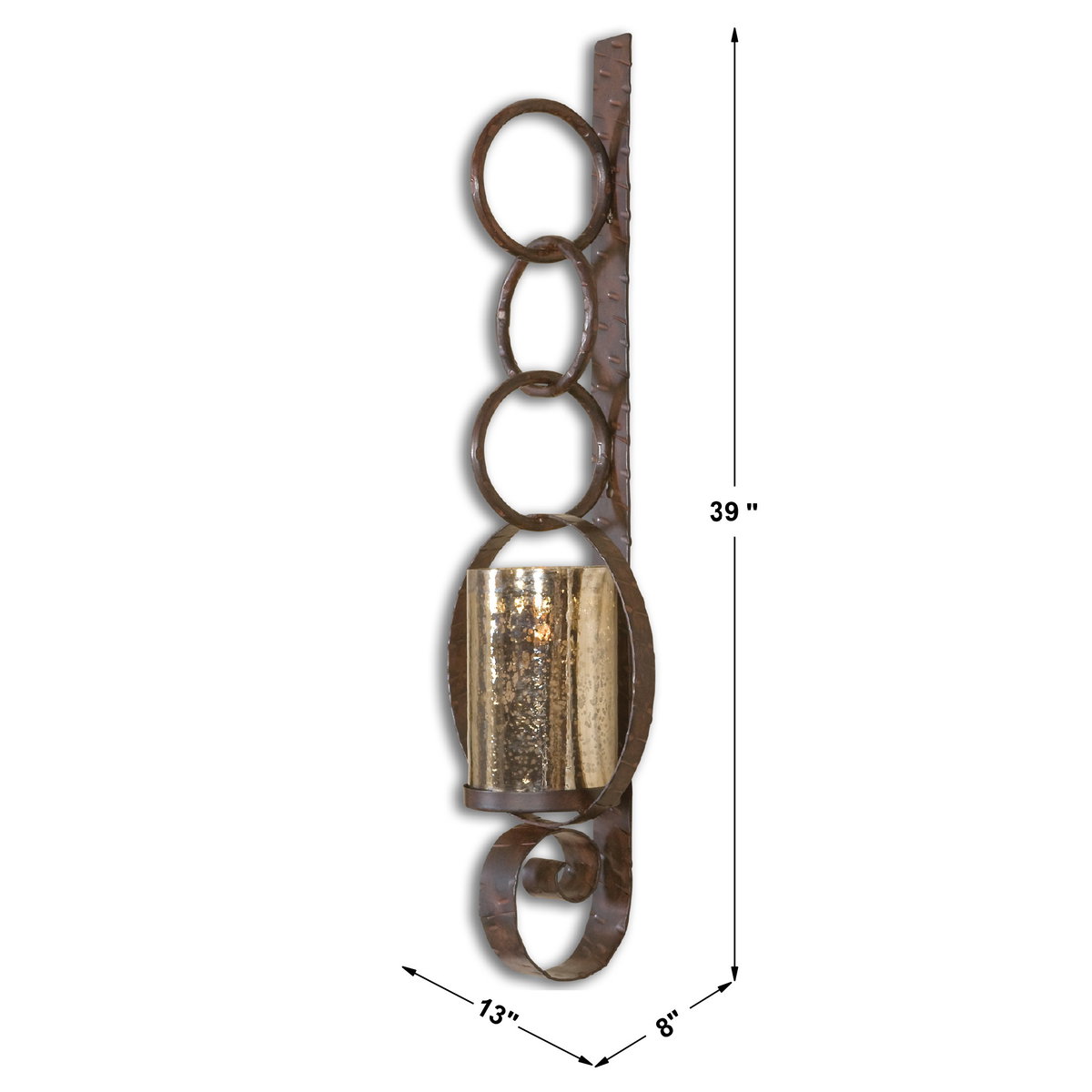 Falconara Metal Wall Sconce, by Uttermost, 13" width x 39" height x 8" depth View 3
