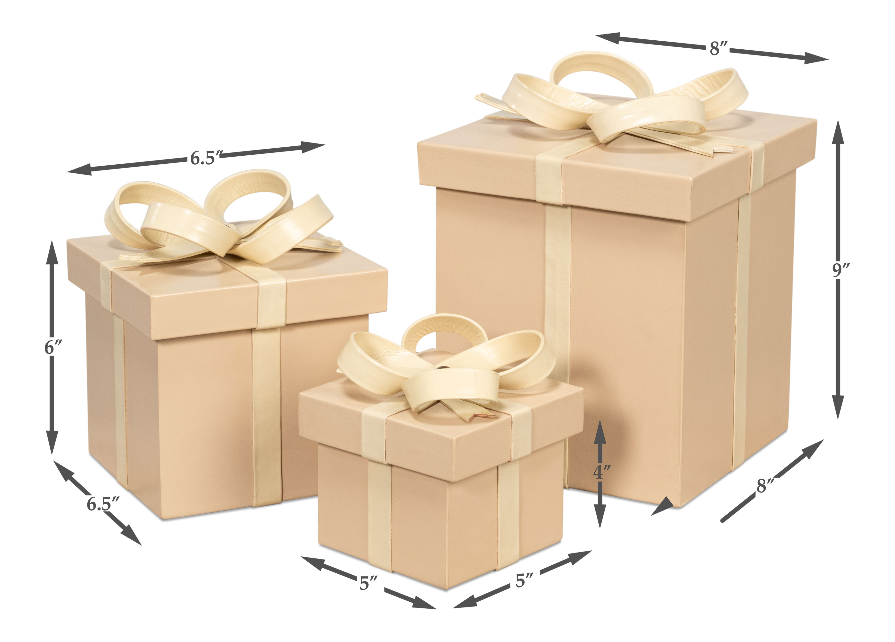 Ferrell Leather Holiday Boxes,S/3,Taupe, Decor by Sarreid, 8" length x 8" width x 9" height View 10