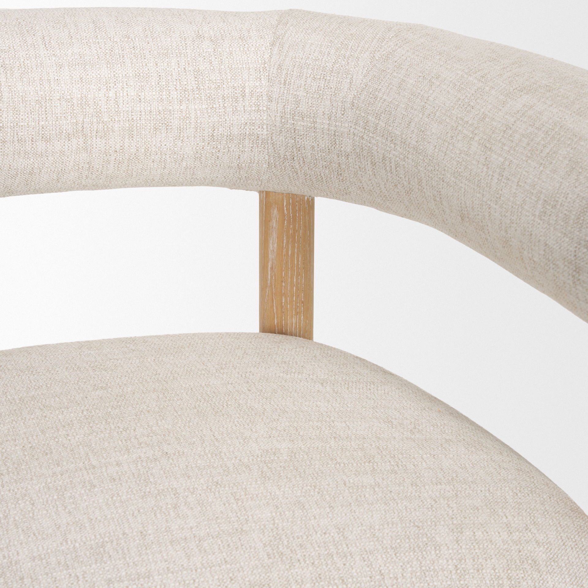 Gianna Open Back Light Brown Wood with Oatmeal Fabric Accent Chair, by Mercana, 37.4" length x 30.71" width x 28.35" height View 9