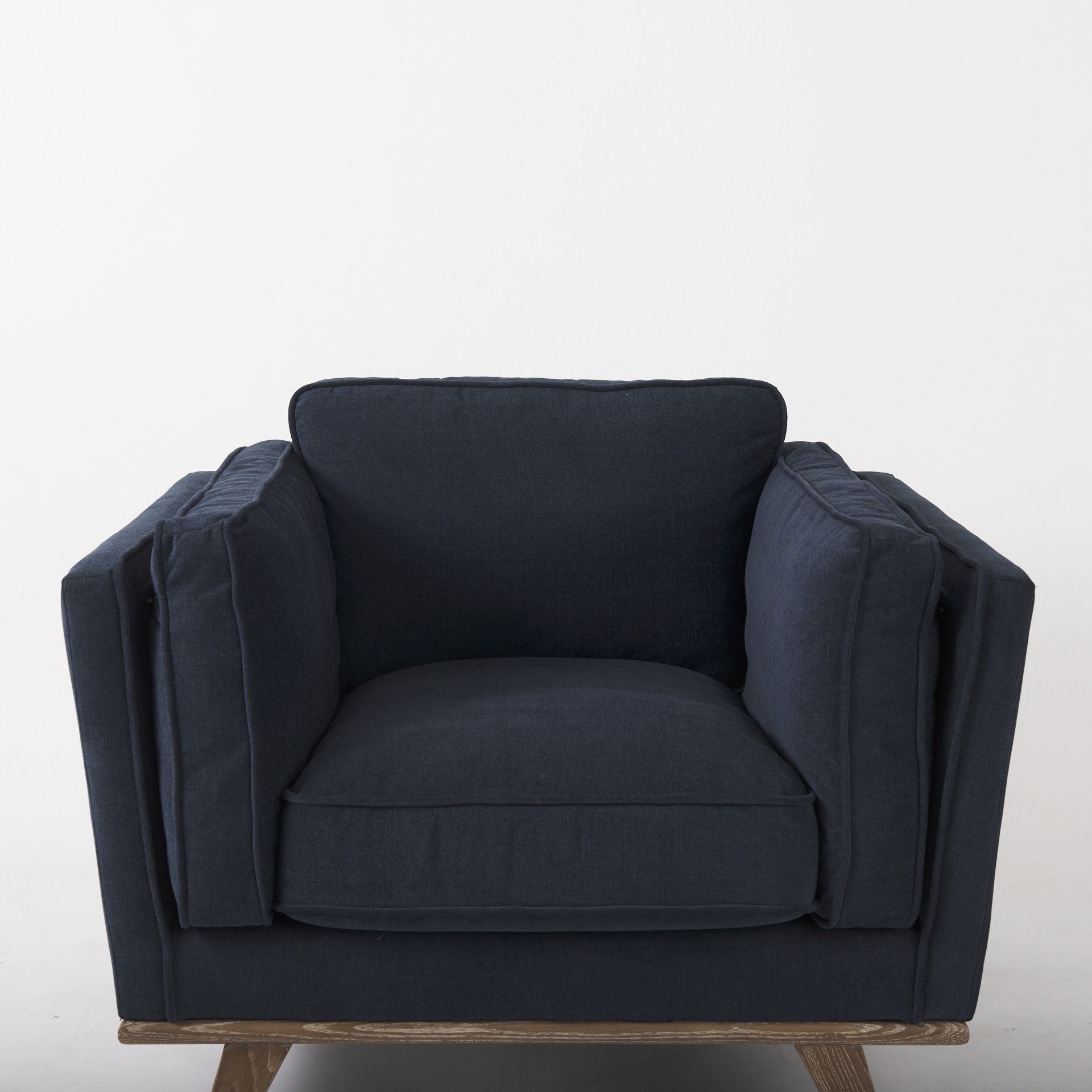 Brooks  Navy Blue Fabric Chair with Medium Brown Wooden Legs large image 