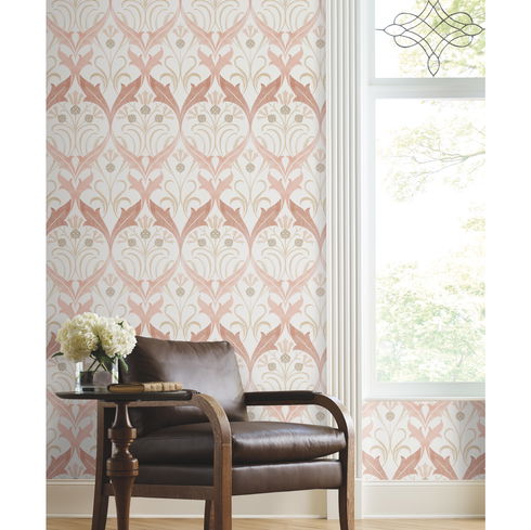 Pine Cone Ribbon Blush Wallpaper