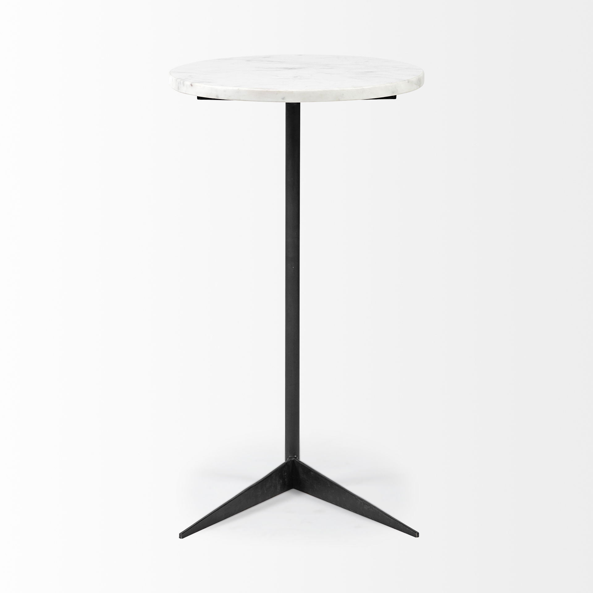 Ballatine II 15L x 15W x 27L White Marble Round Top White with Black Metal Base Accent Table, Side & End Table by Mercana, 15" length x 15" width x 27" height View 4