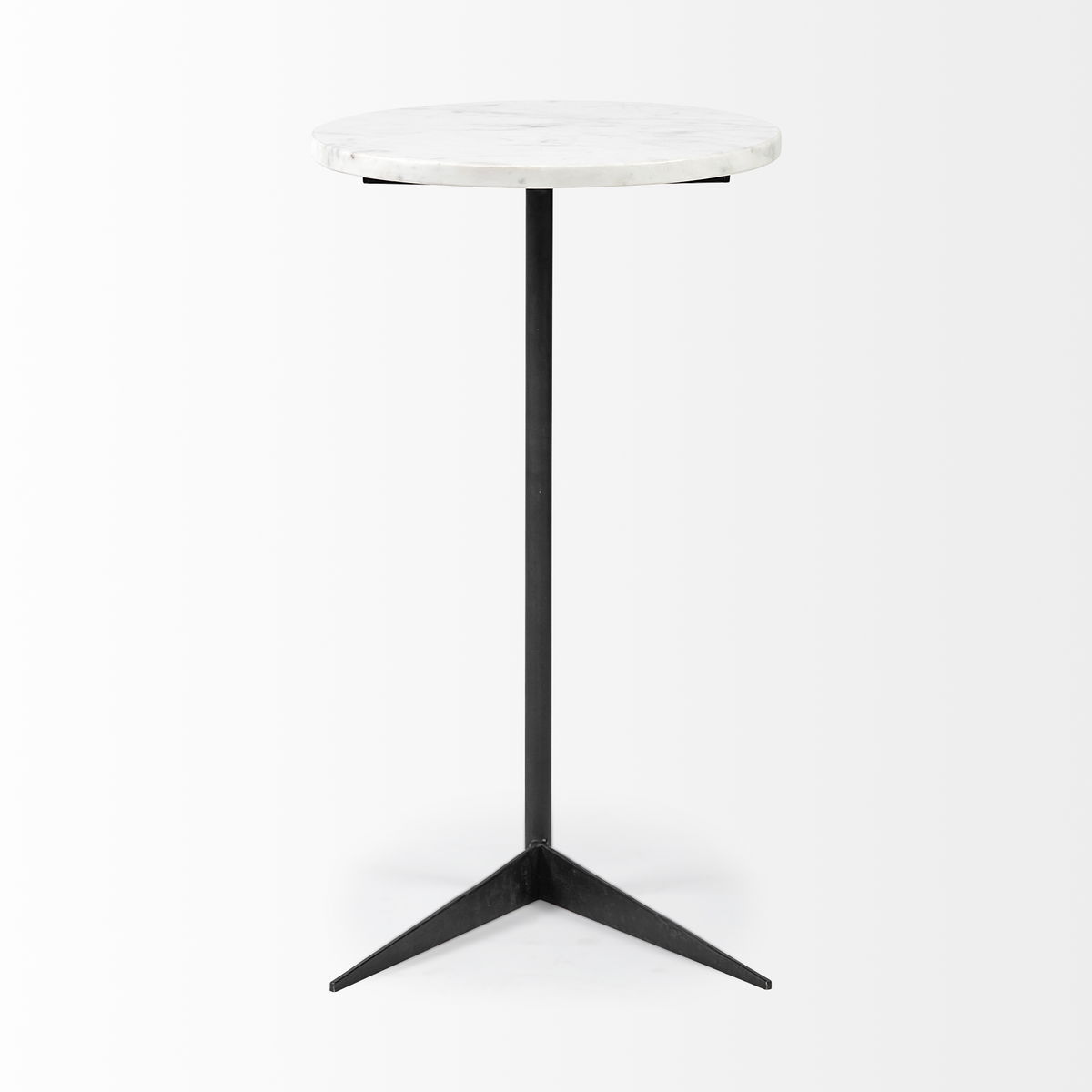 Ballatine II 15L x 15W x 27L White Marble Round Top White with Black Metal Base Accent Table, Side & End Table by Mercana, 15" length x 15" width x 27" height View 4