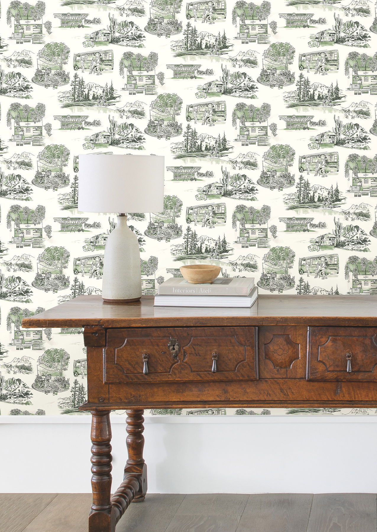 Modern Vista Toile Evergreen Wallpaper, by York Wall, 27' length x 2'3" width x 0.02" depth View 2