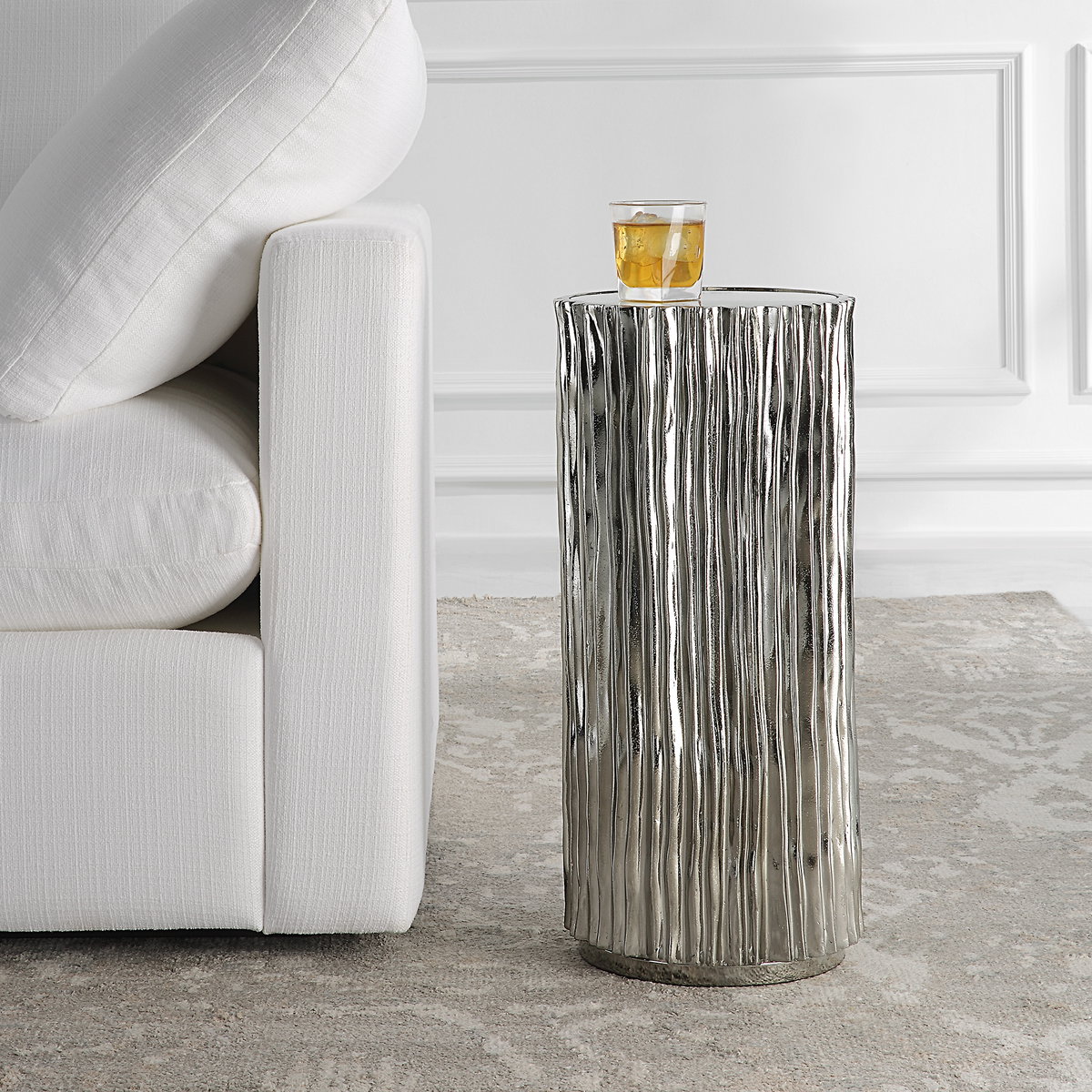 Echo Modern Nickel Drink Table, Side & End Table by Uttermost, 10.5" width x 22.75" height x 10.5" depth View 2