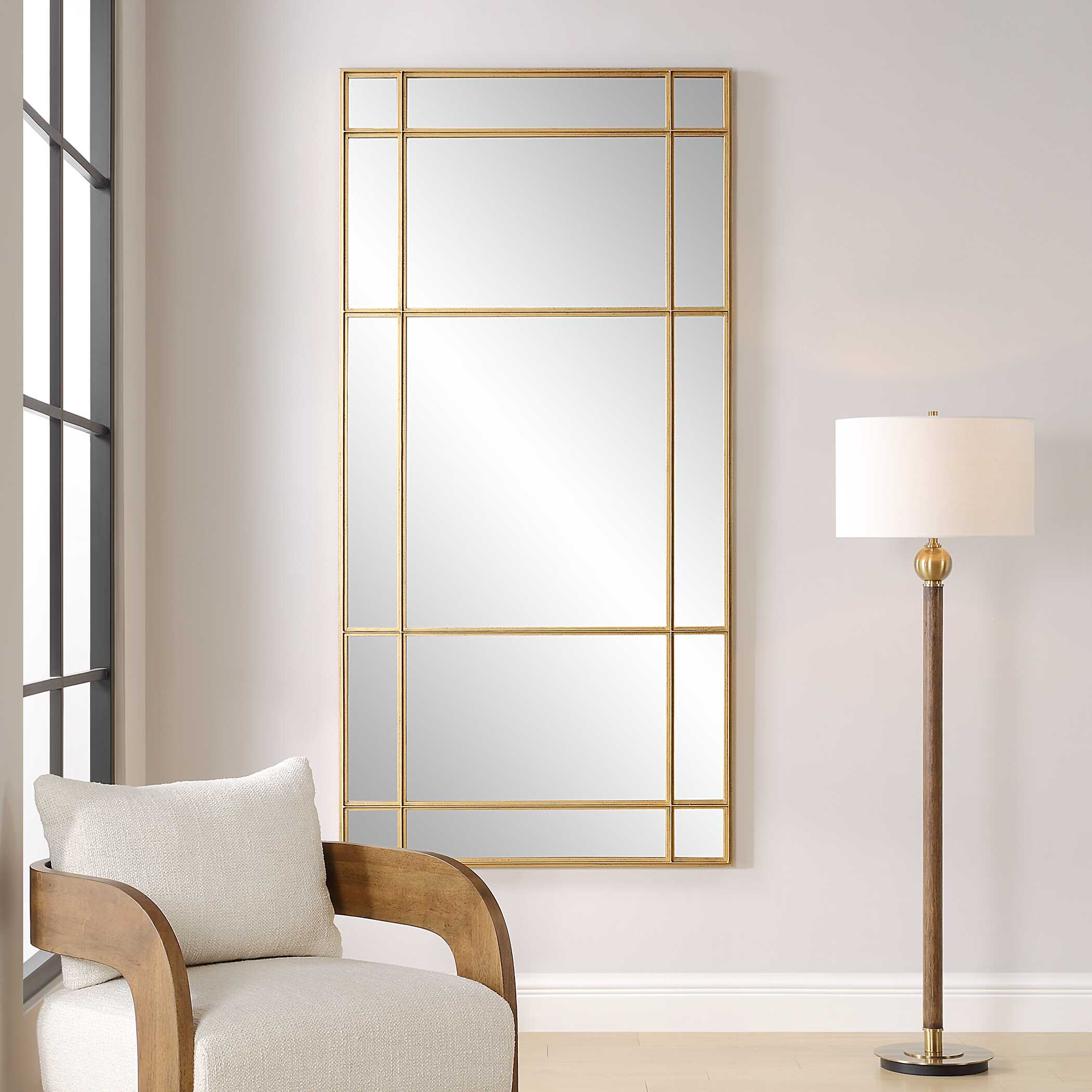 Spurgeon Gold Window Mirror, by Uttermost, 39.37" width x 79.75" height x 1.87" depth View 2