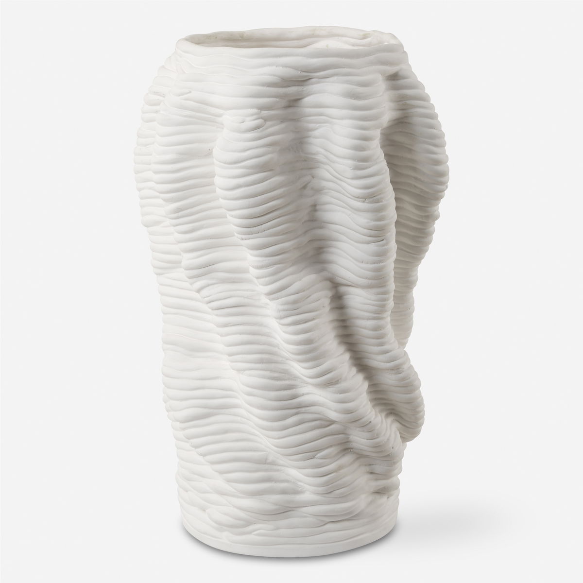 Stratified Matte White Vase, by Uttermost, 9" width x 13.75" height x 9" depth View 1