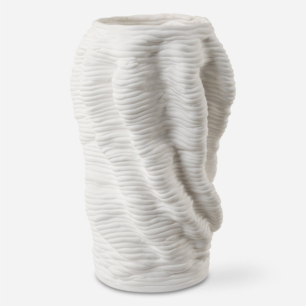 Stratified Matte White Vase, by Uttermost, 9" width x 13.75" height x 9" depth View 1
