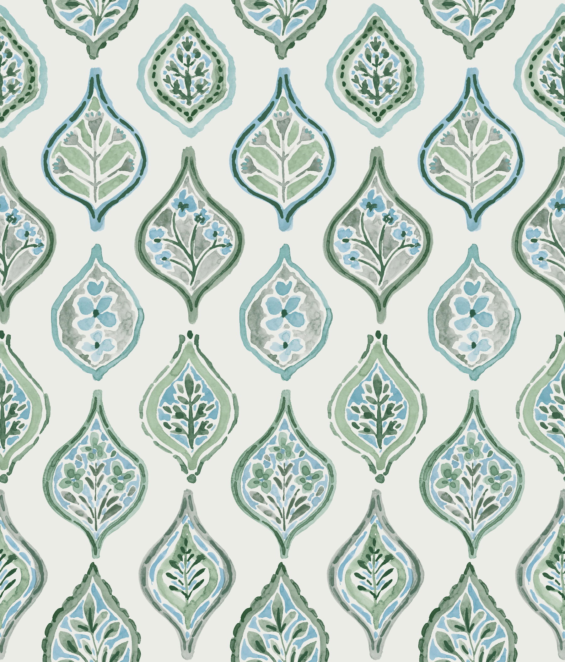 Marketplace Motif Pale Grey & Green Wallpaper large image 