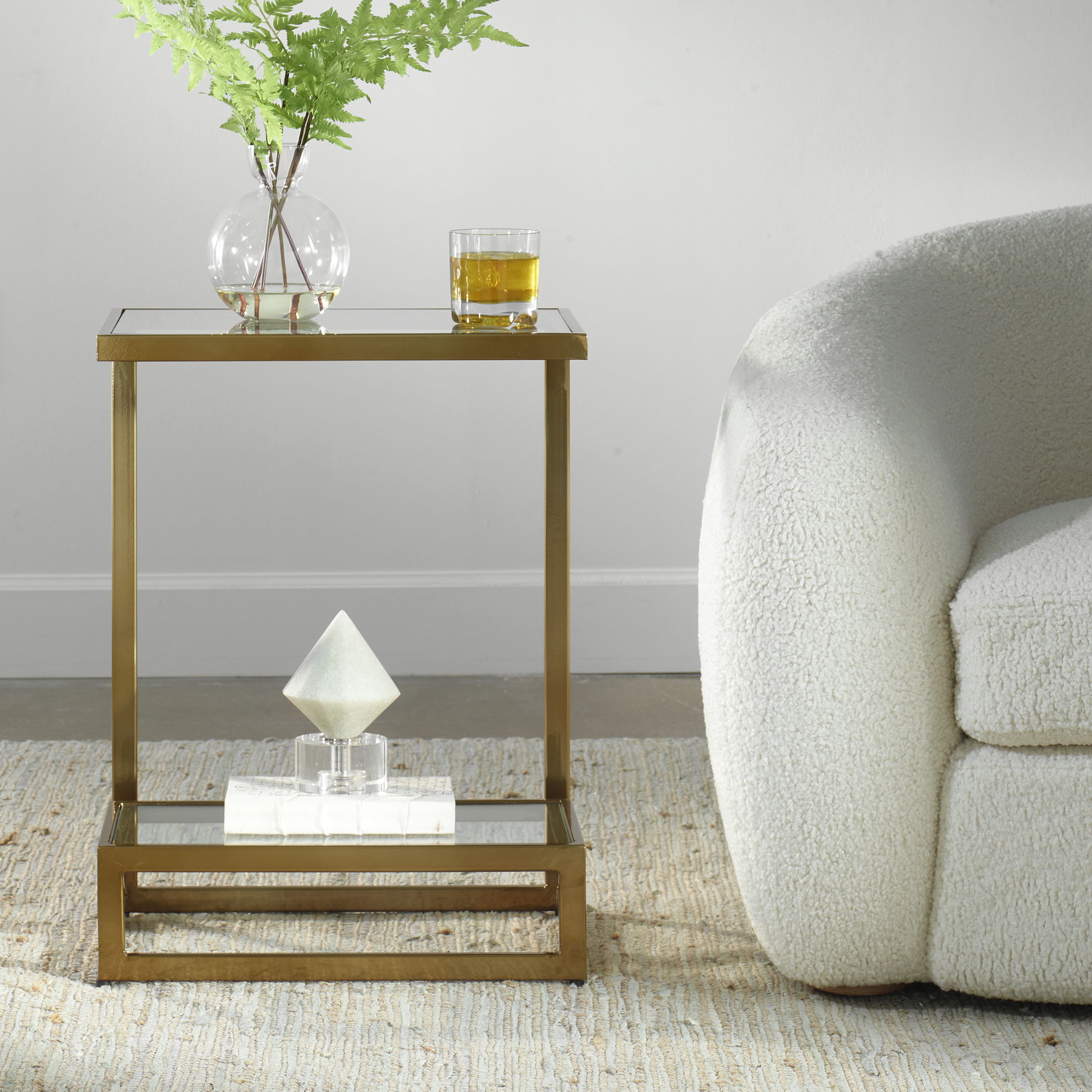 Musing Brushed Brass Accent Table, Furniture by Uttermost, 18" width x 24.25" height x 12" depth View 2
