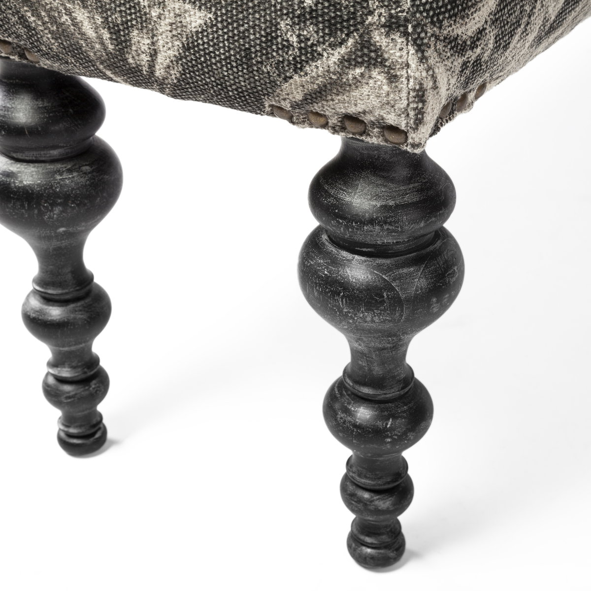 Alhambra 55L x 14W Upholstered Gray Seat with Black Wood Legs Accent Bench, Benche by Mercana, 55" length x 14" width x 18" height View 12