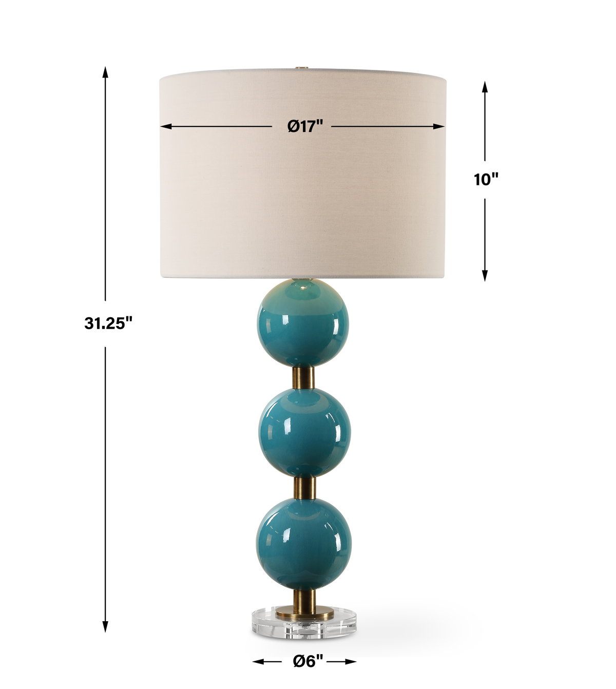 Palawan Blue Glaze Table Lamp, by Uttermost, 17" width x 31.25" height x 17" depth View 3