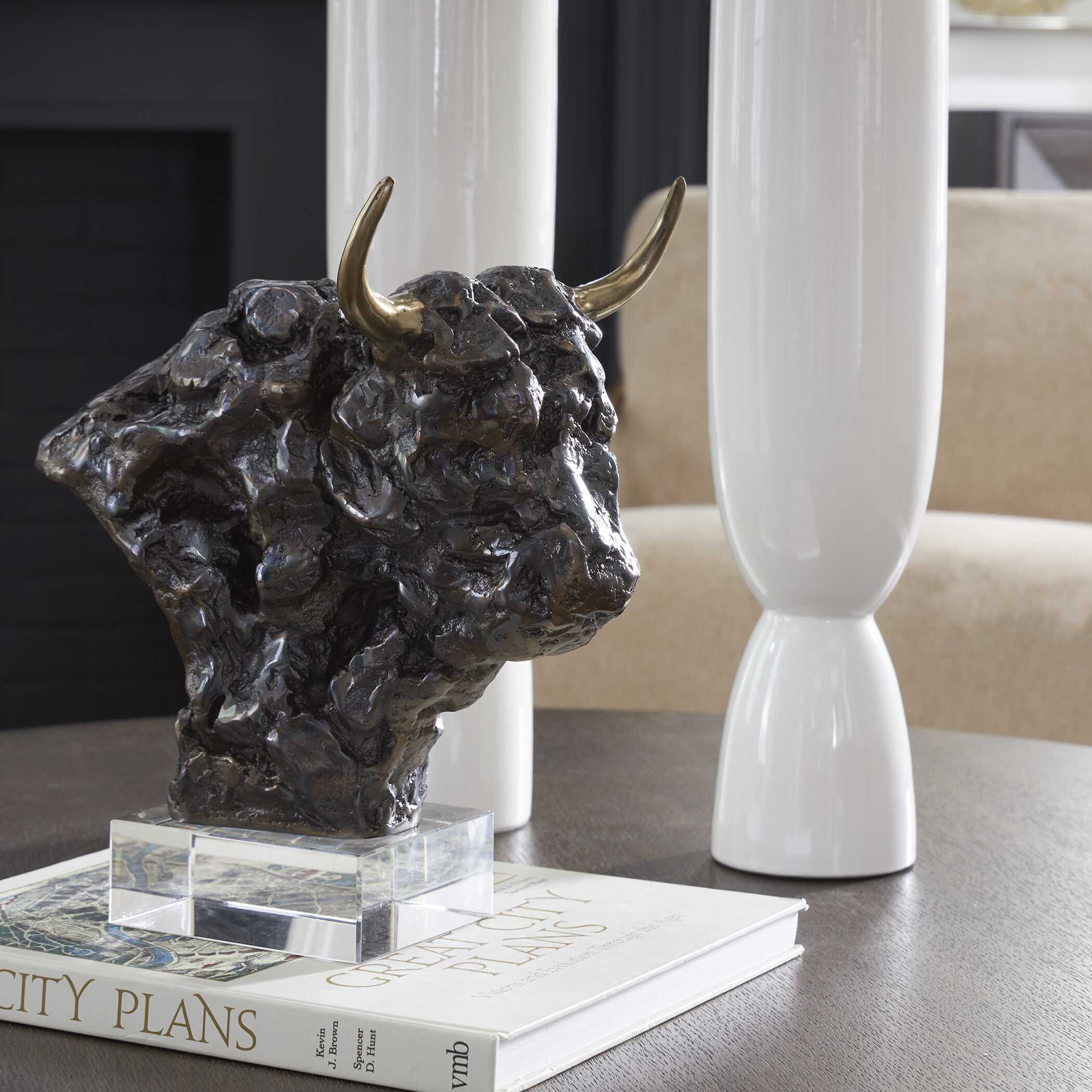 Bison Bust Bronze Sculpture, Decorative by Uttermost, 11" width x 13.25" height x 8" depth View 2
