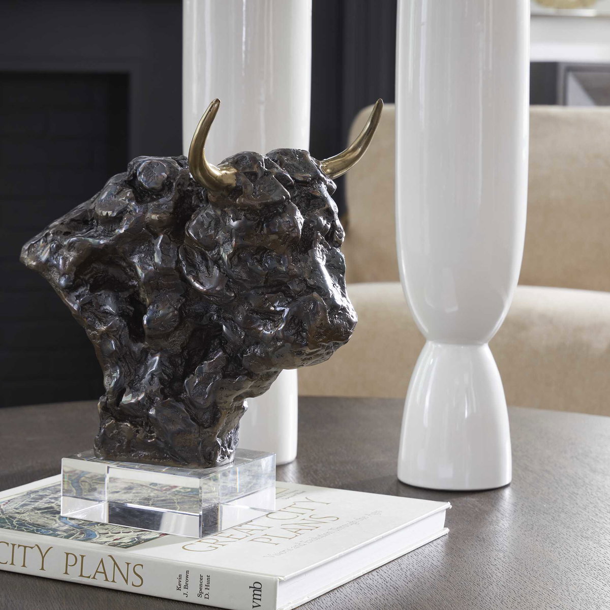 Bison Bust Bronze Sculpture, Decorative by Uttermost, 11" width x 13.25" height x 8" depth View 2