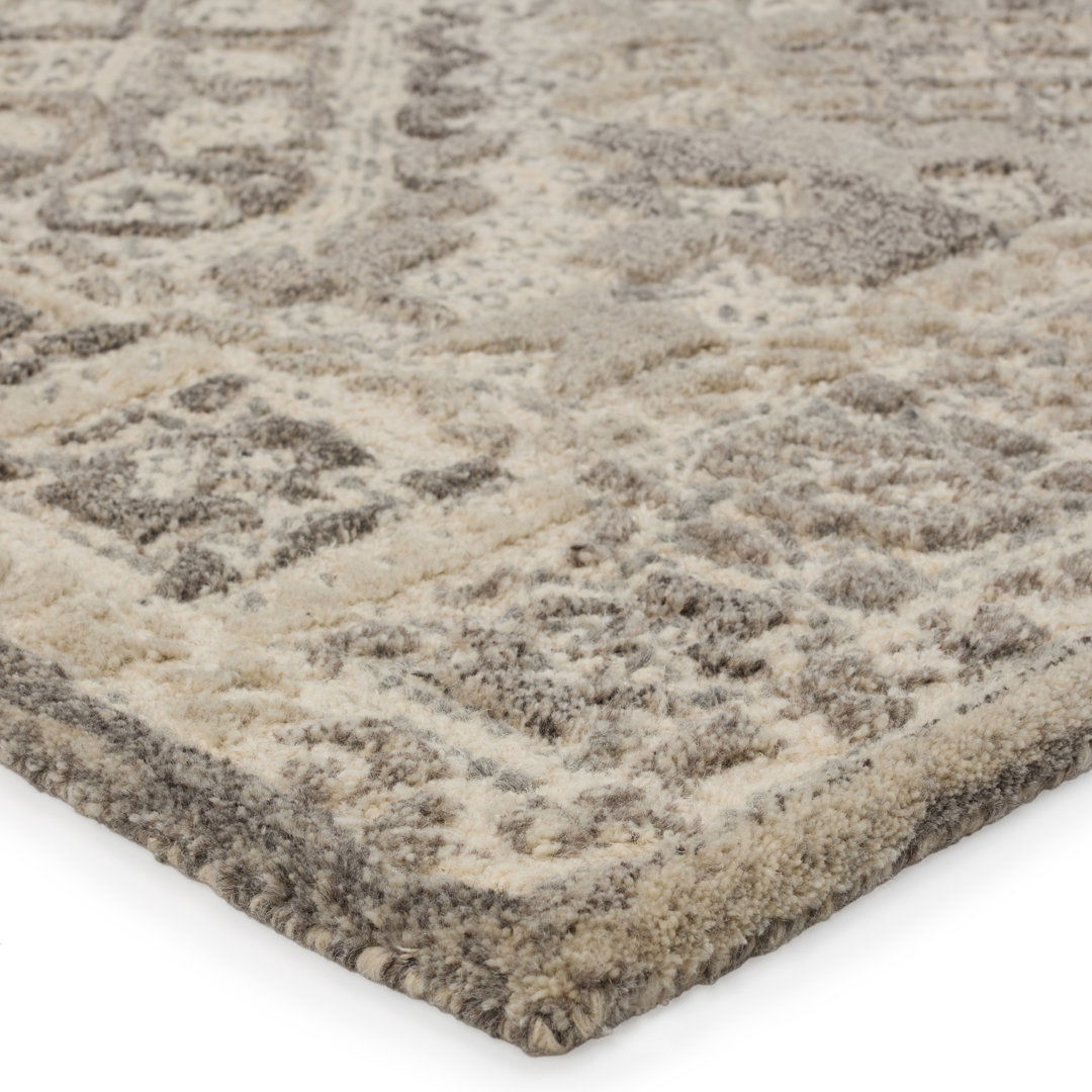 Handmade Tufted Wool Area Rug in Gray/Cream large image 