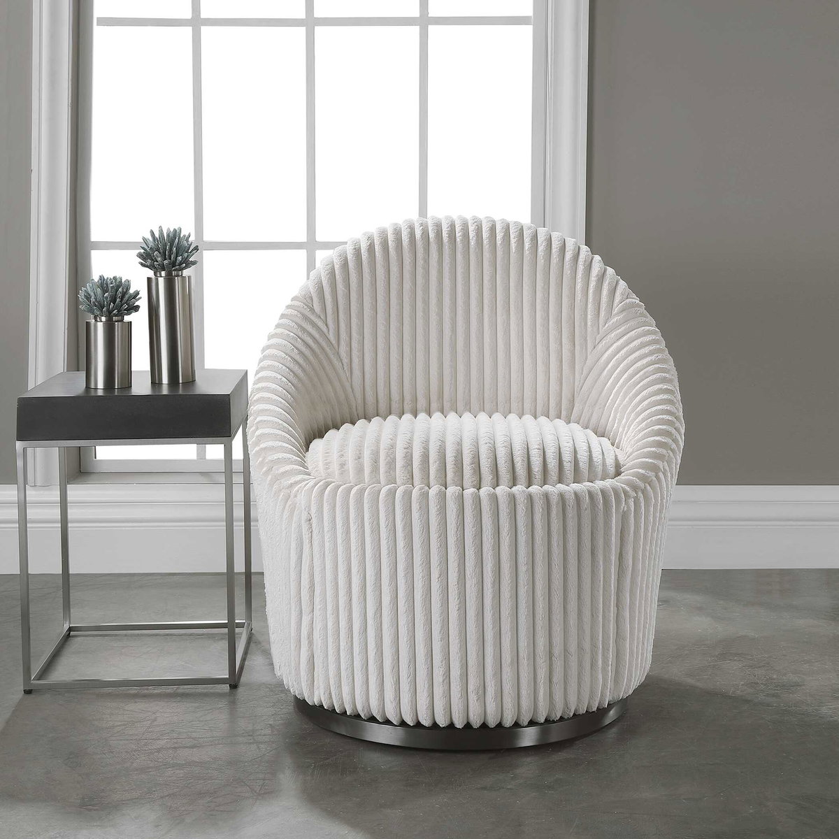 Crue White Swivel Chair, Accent Chair by Uttermost, 29" width x 32" height x 31" depth View 4