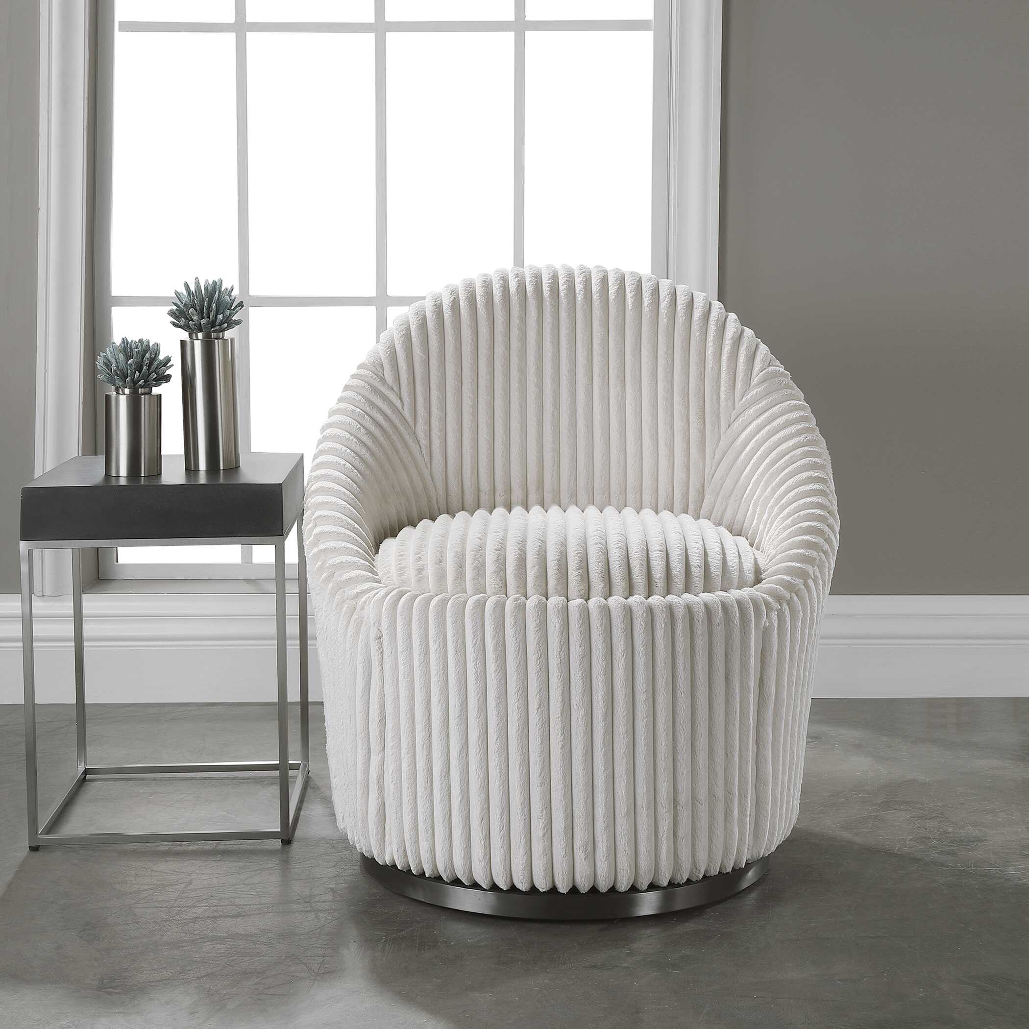 Crue White Swivel Chair, Furniture by Uttermost, 29" width x 32" height x 31" depth View 4