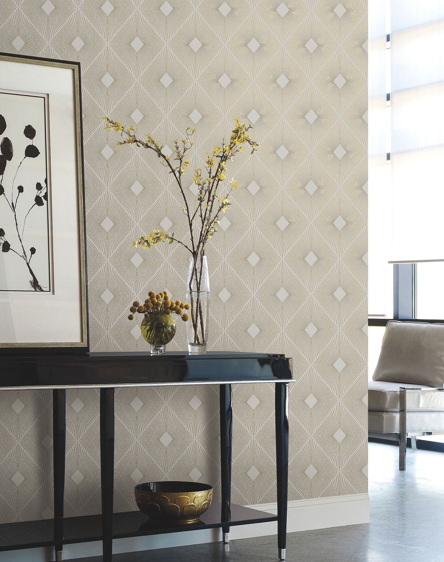 Harlowe Warm Grey & Gold Wallpaper large image 