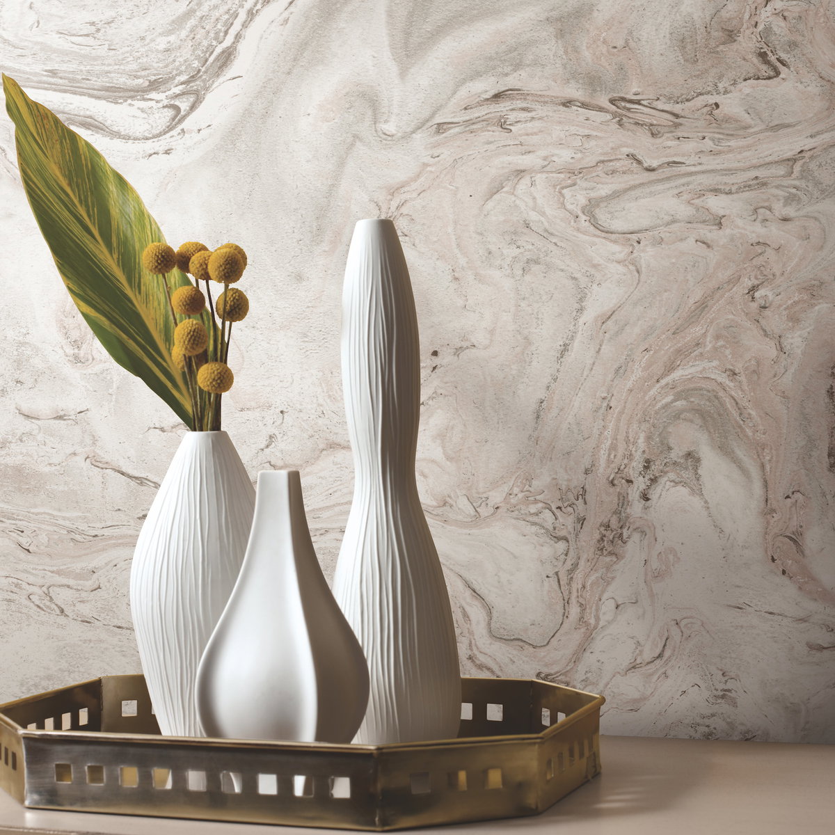 Oil & Marble Clay & Taupe Peel & Stick Wallpaper, by York Wall, 20' length x 2'3" width x 0.02" depth View 3